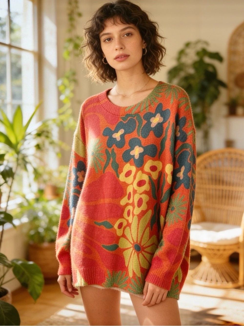 Women’s Floral Oversized Sweater - Multicolor